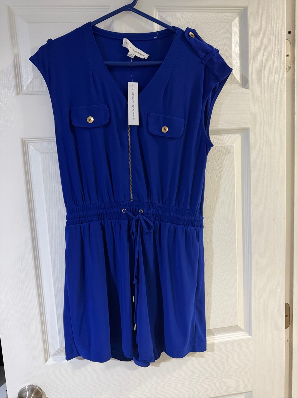 Emma & Michele Royal Blue Drawstring Romper Dress